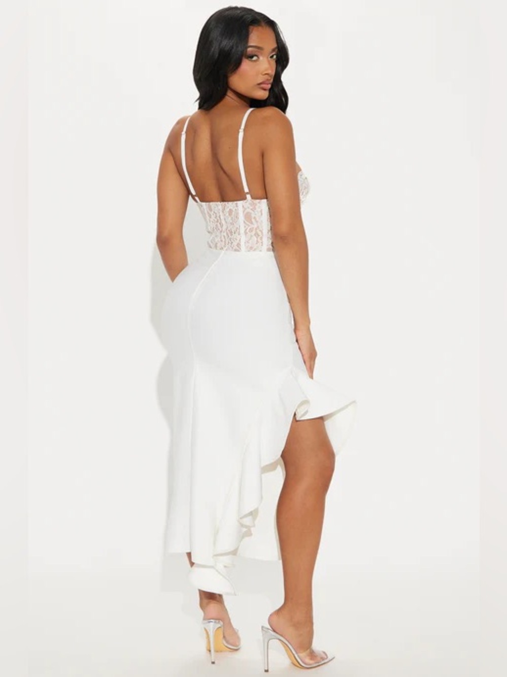 Fashion Nova White Lace Corset Midi Dress - Picture 3 of 9